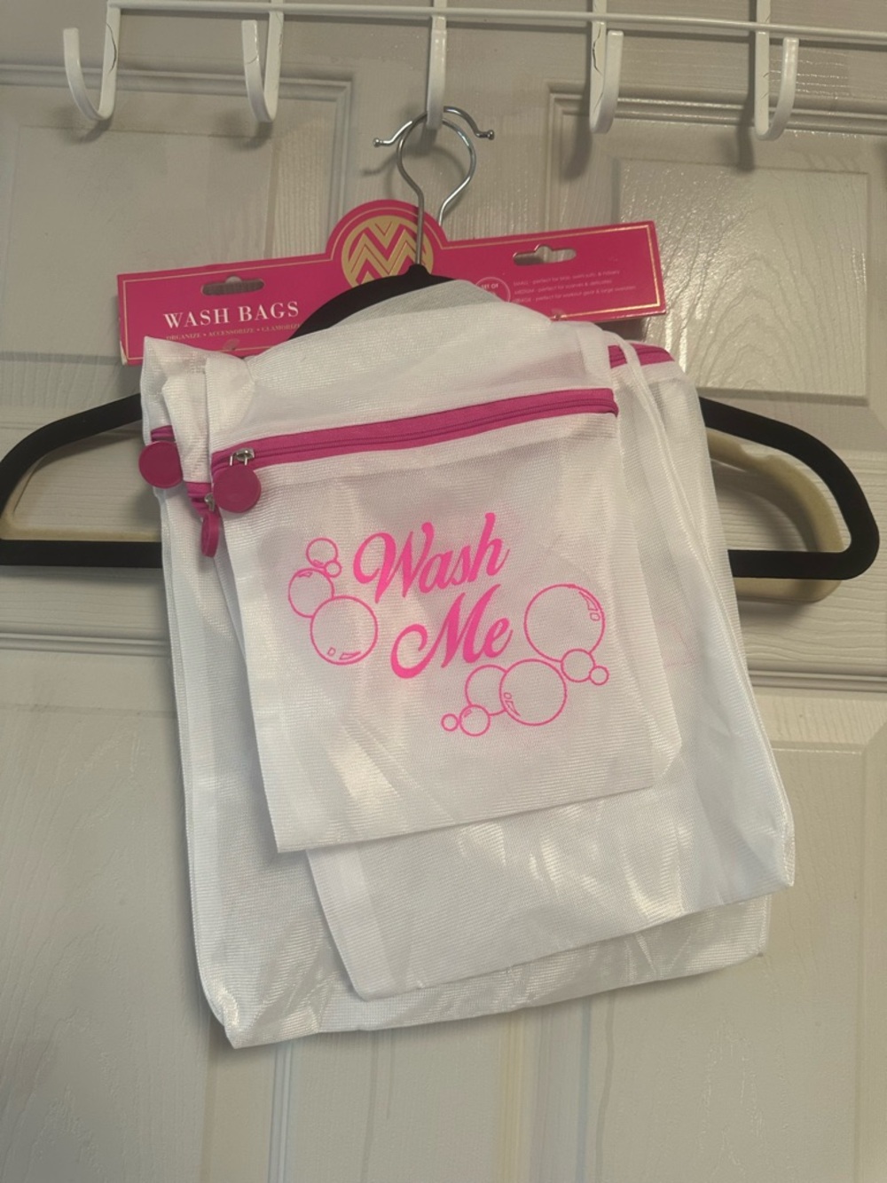 White Mesh Hosiery Wash Bags with Pink Accents